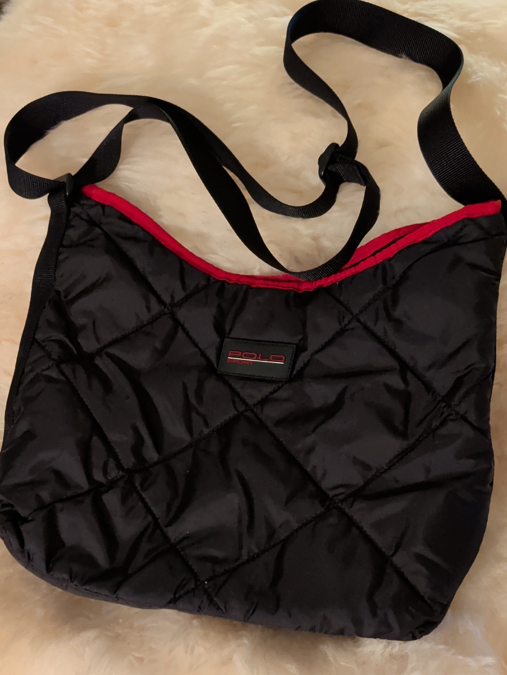 Polo by Ralph Lauren Black Quilted Shoulder Bag with Red Trim